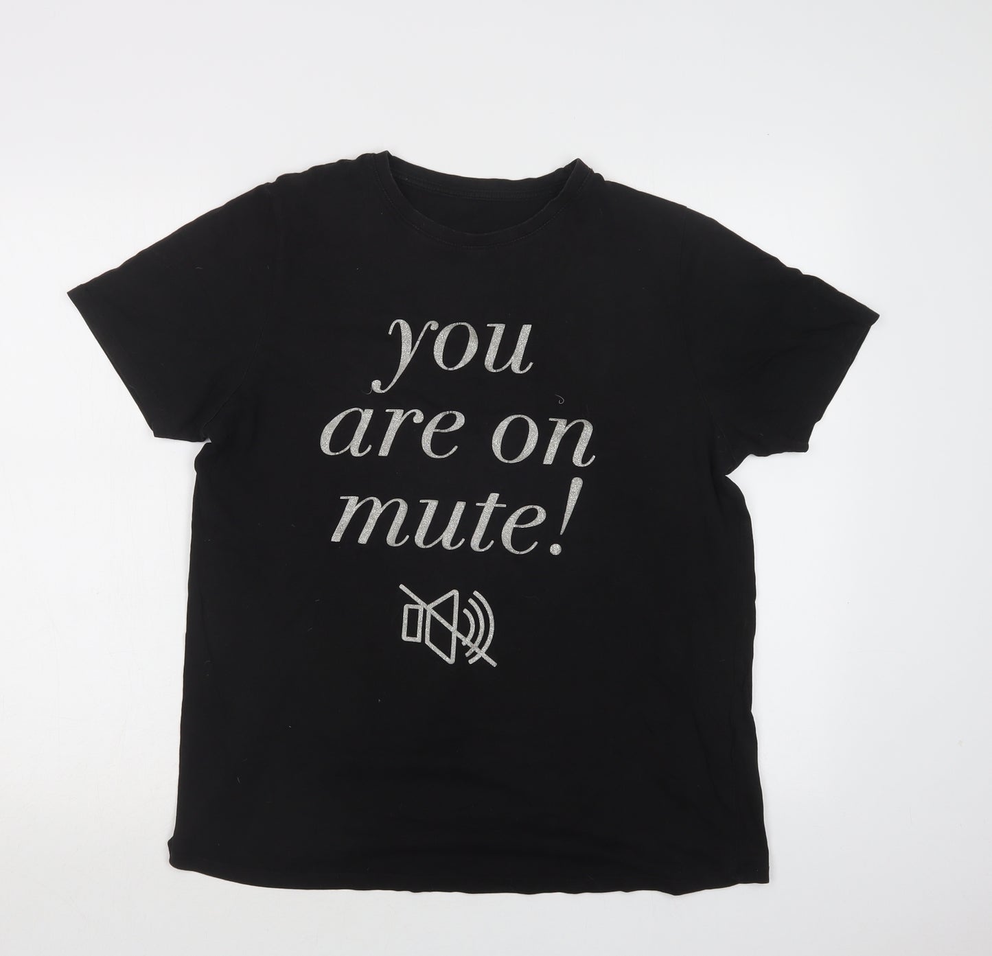 Preworn Womens Black  Cotton Basic T-Shirt Size 16 Crew Neck - On Mute