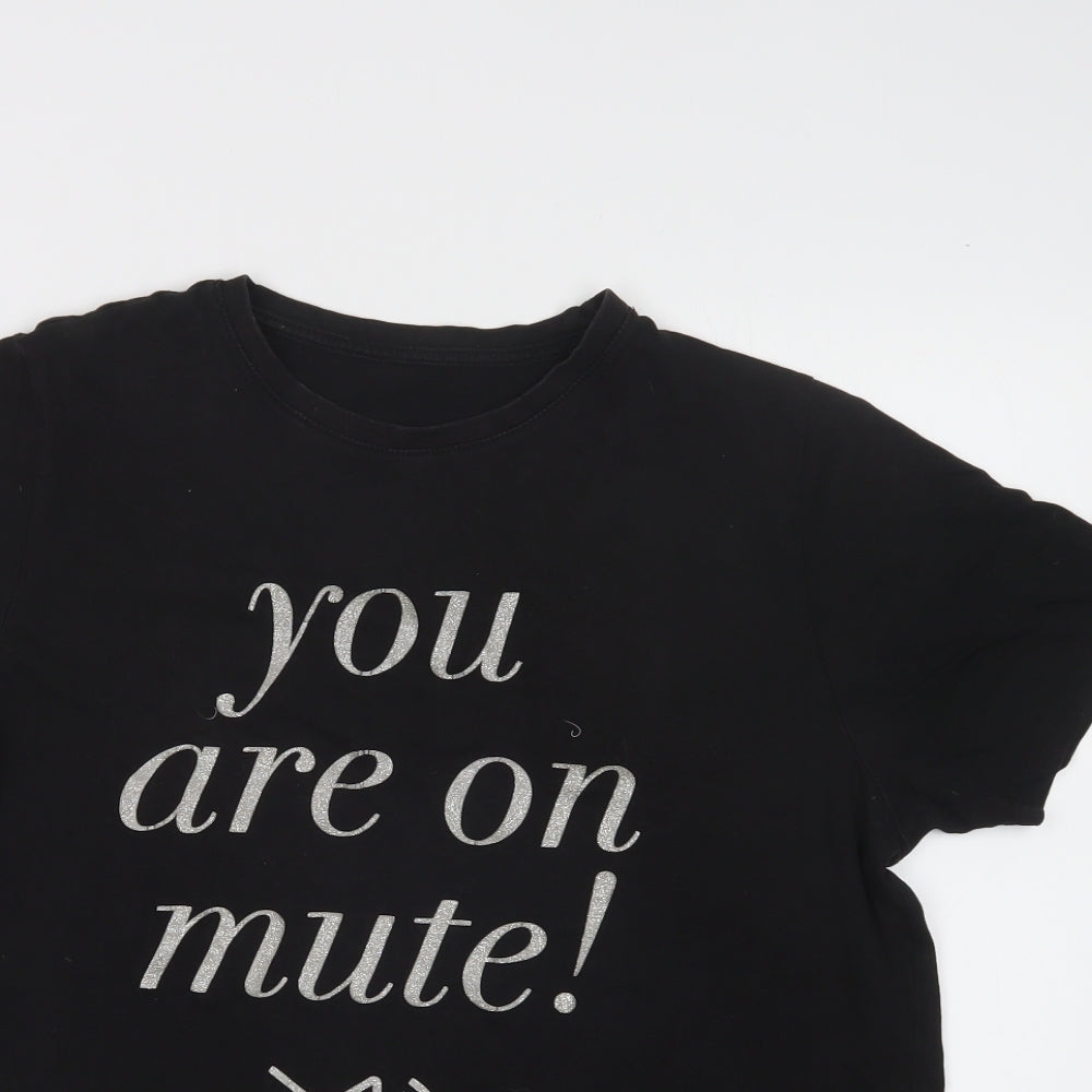 Preworn Womens Black  Cotton Basic T-Shirt Size 16 Crew Neck - On Mute