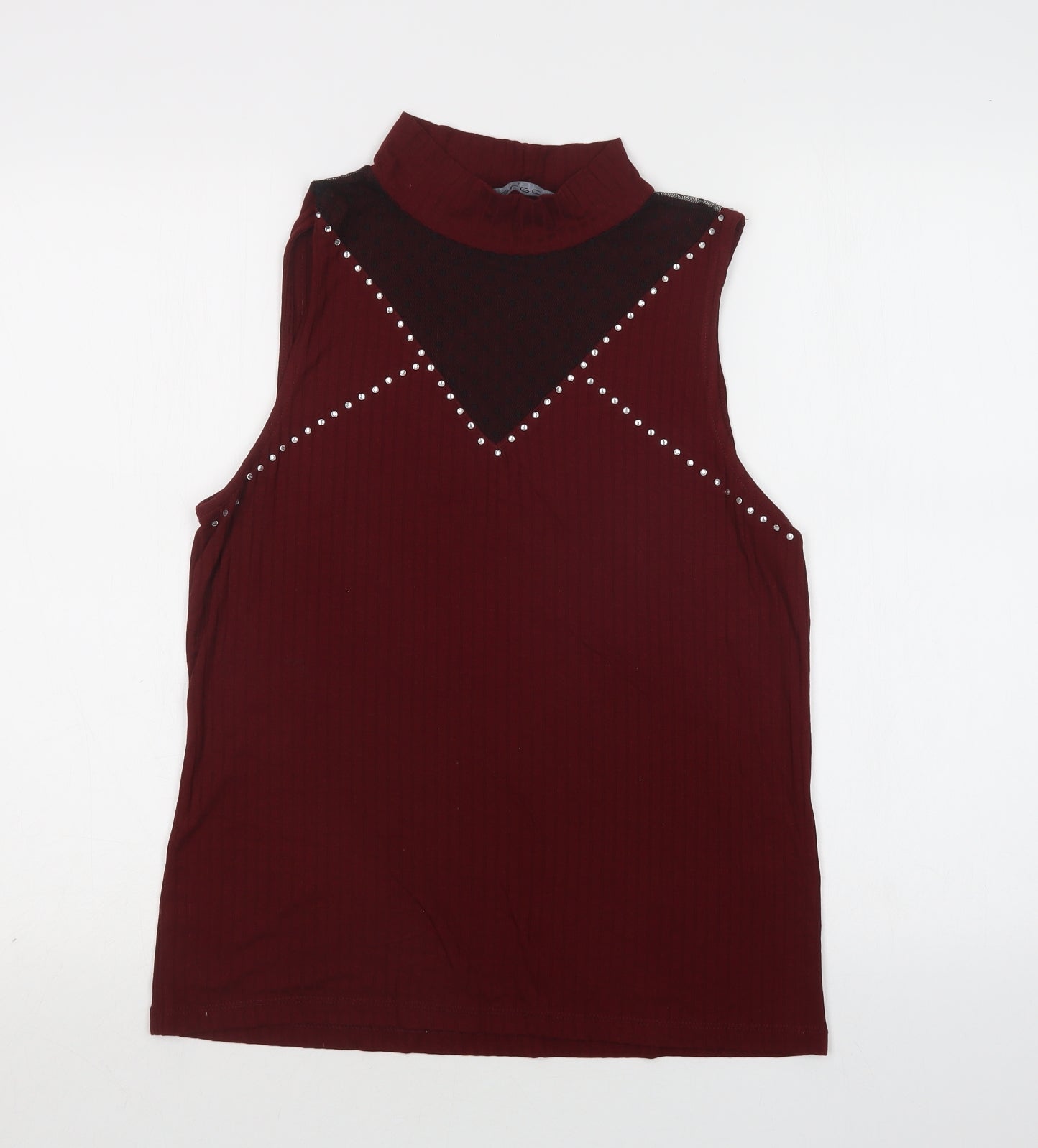 Select Womens Red  Polyester Basic Blouse Size L Mock Neck - Lace Detail