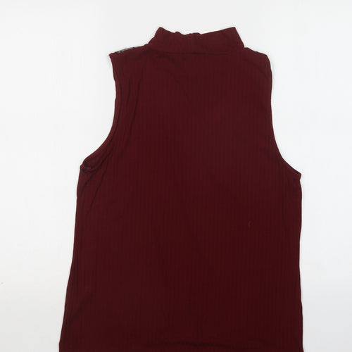 Select Womens Red  Polyester Basic Blouse Size L Mock Neck - Lace Detail