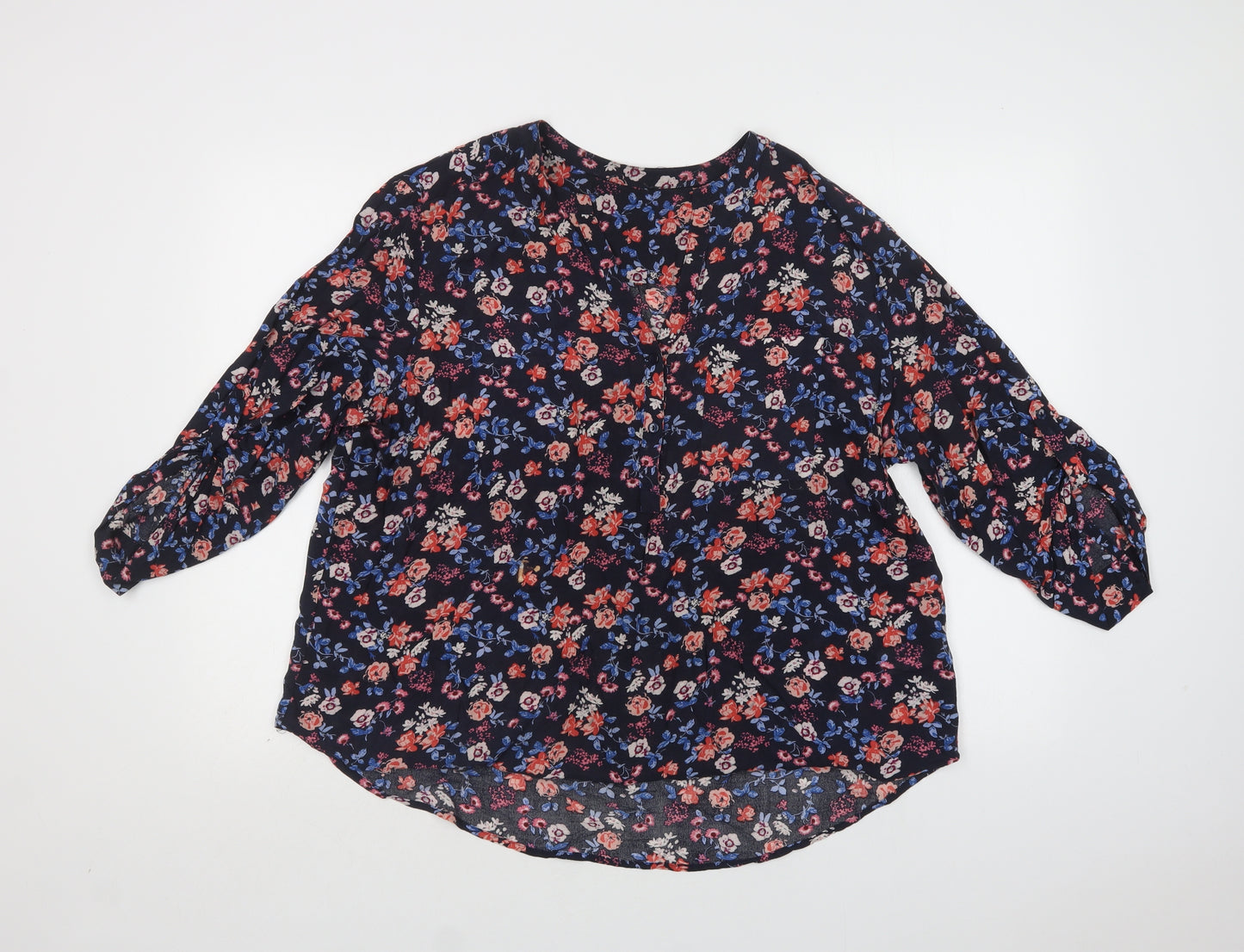 Primark Womens Blue Floral Viscose Basic Blouse Size 20 V-Neck
