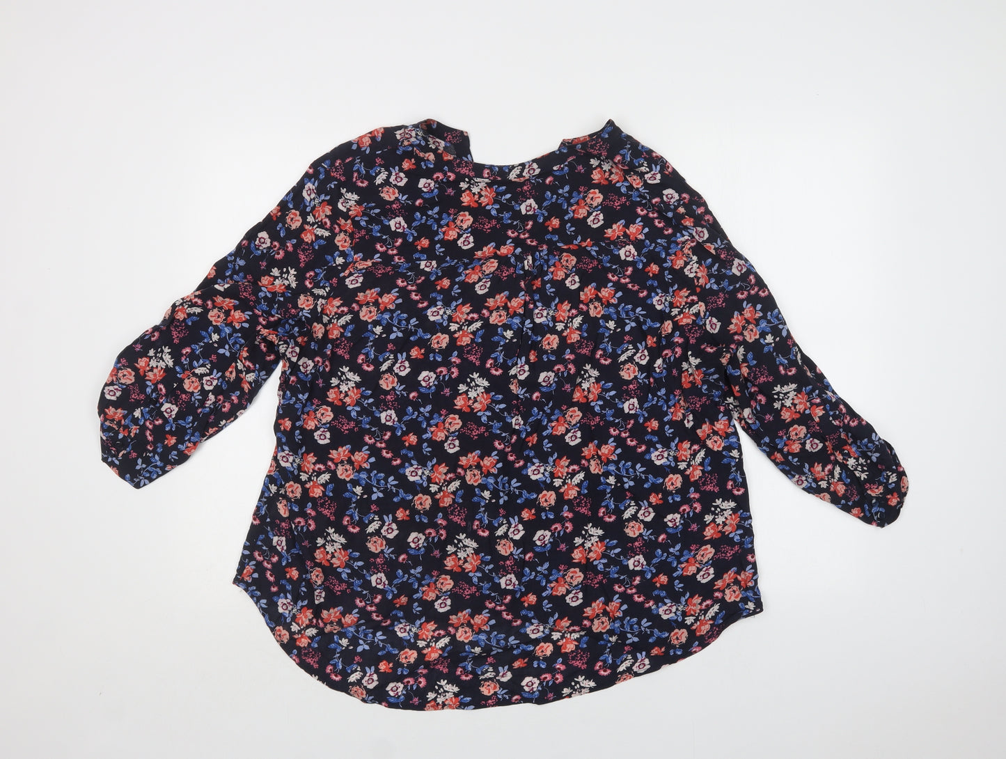 Primark Womens Blue Floral Viscose Basic Blouse Size 20 V-Neck