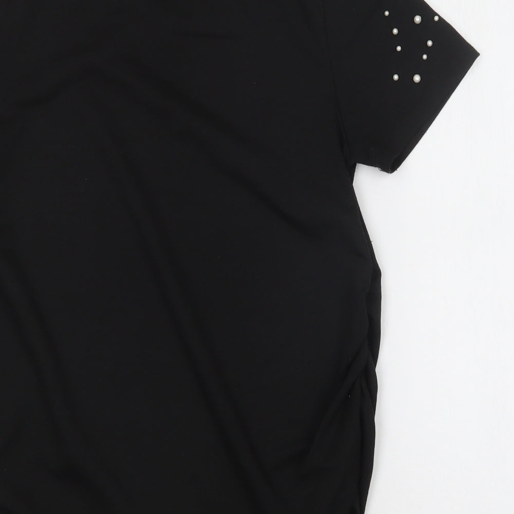 Stella Morgan Womens Black  Polyester Basic Blouse Size 14 Crew Neck