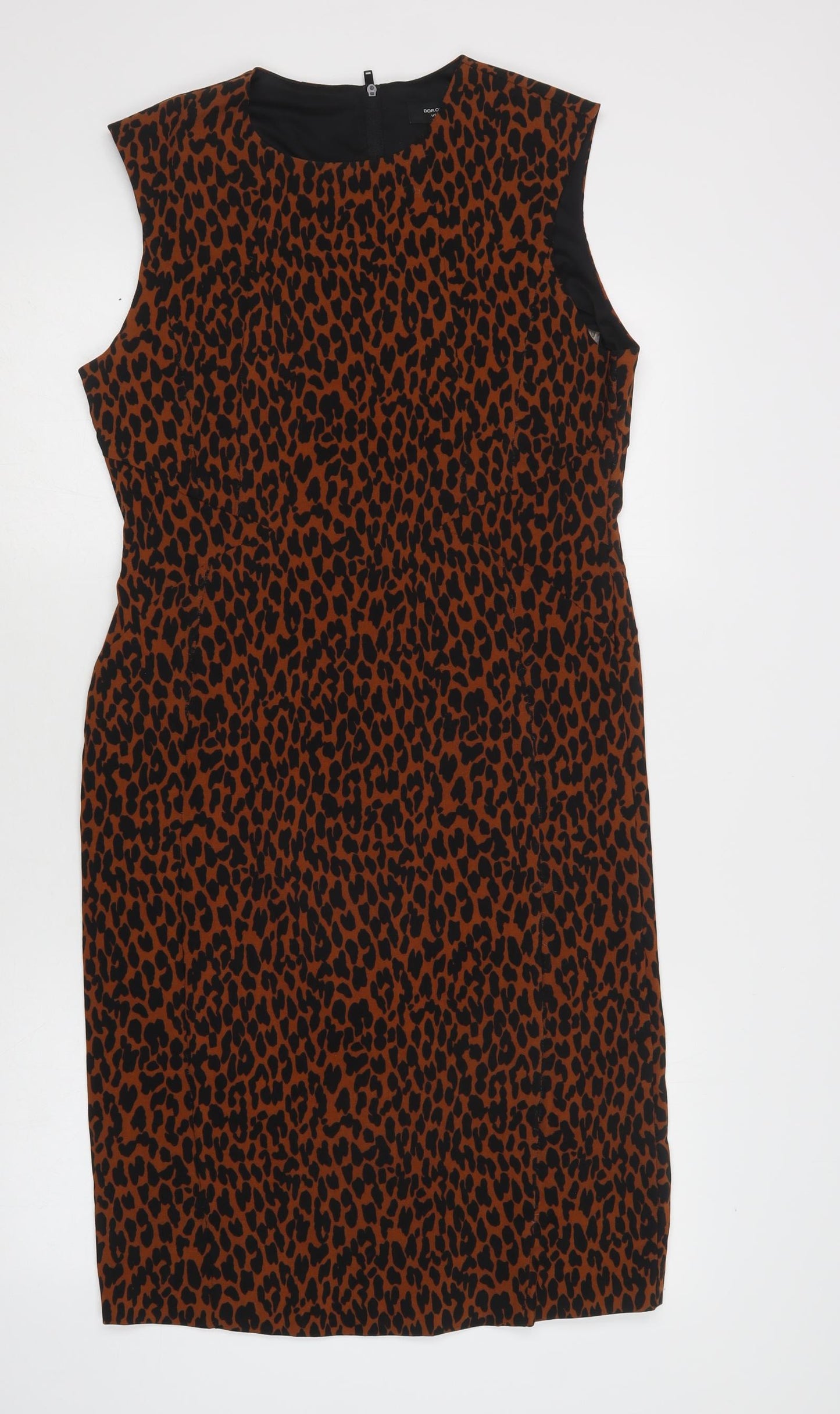 Dorothy Perkins Womens Brown Animal Print Viscose Pencil Dress  Size 14  Round Neck Zip