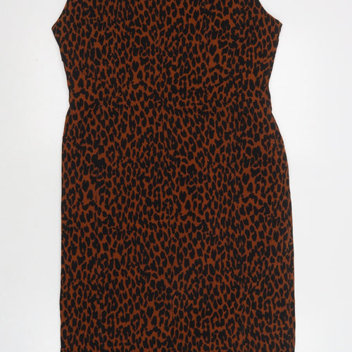 Dorothy Perkins Womens Brown Animal Print Viscose Pencil Dress  Size 14  Round Neck Zip