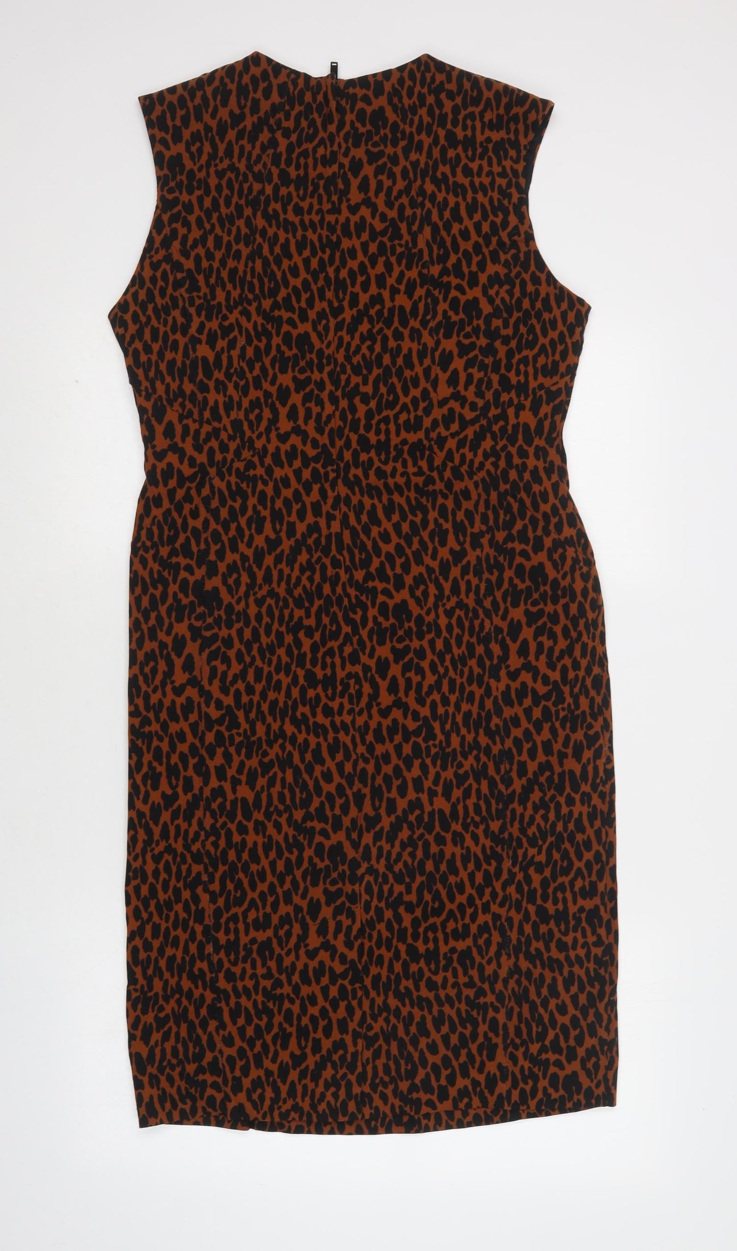 Dorothy Perkins Womens Brown Animal Print Viscose Pencil Dress  Size 14  Round Neck Zip