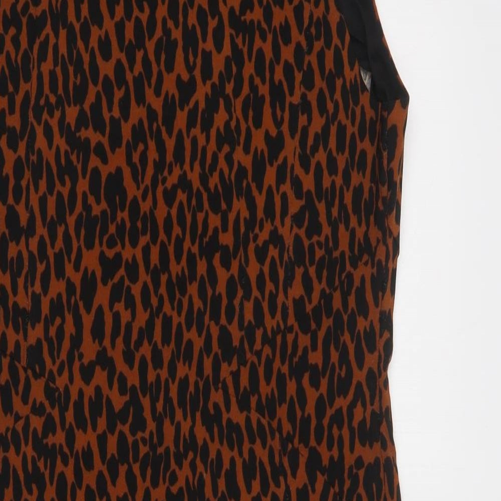 Dorothy Perkins Womens Brown Animal Print Viscose Pencil Dress  Size 14  Round Neck Zip