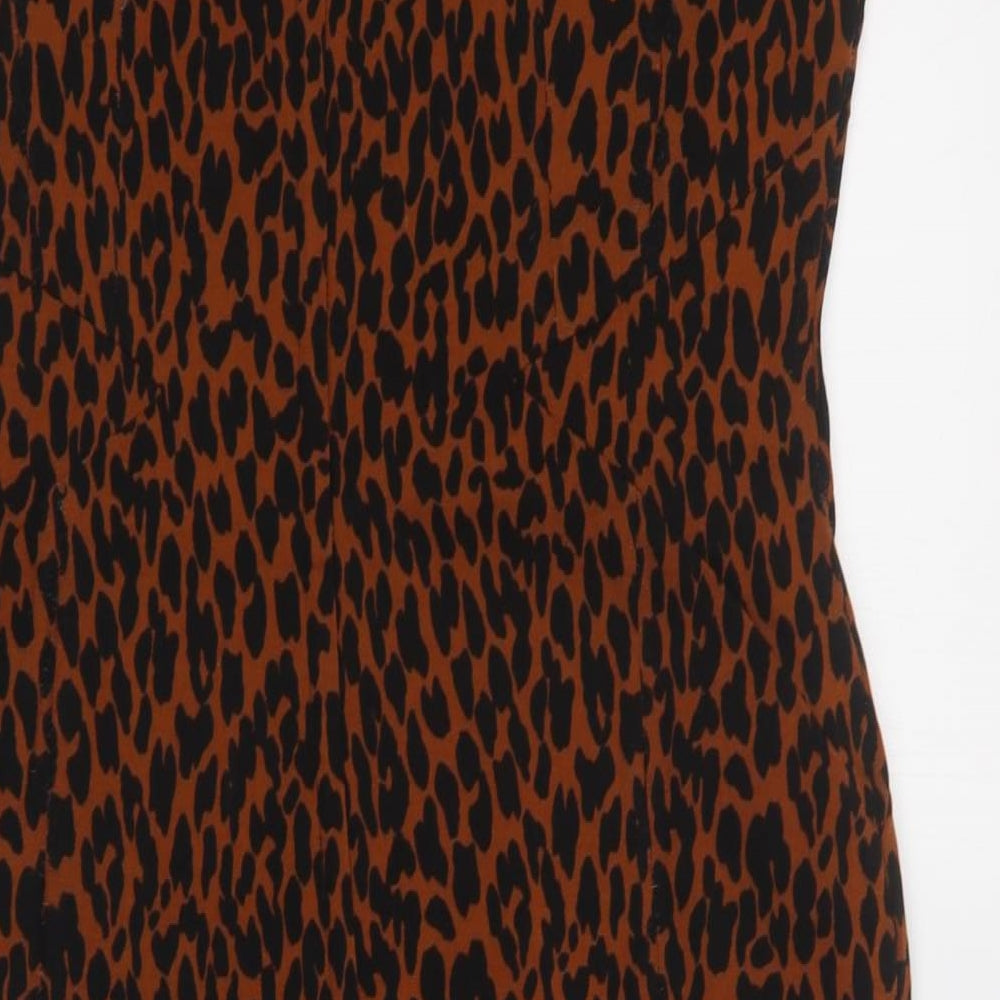 Dorothy Perkins Womens Brown Animal Print Viscose Pencil Dress  Size 14  Round Neck Zip