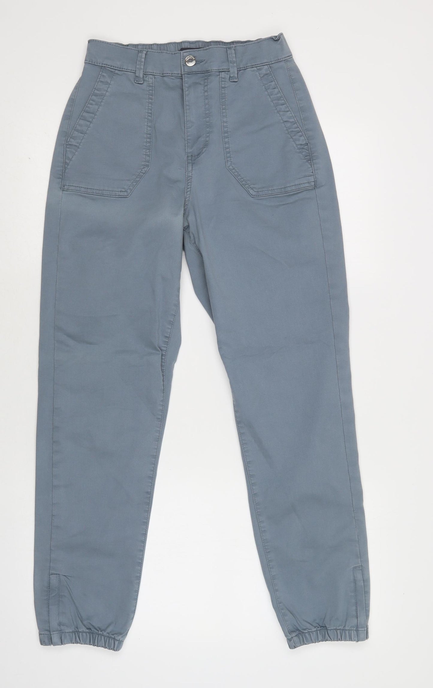 M&S Womens Blue  Cotton Chino Trousers Size 8 L29 in Regular Button