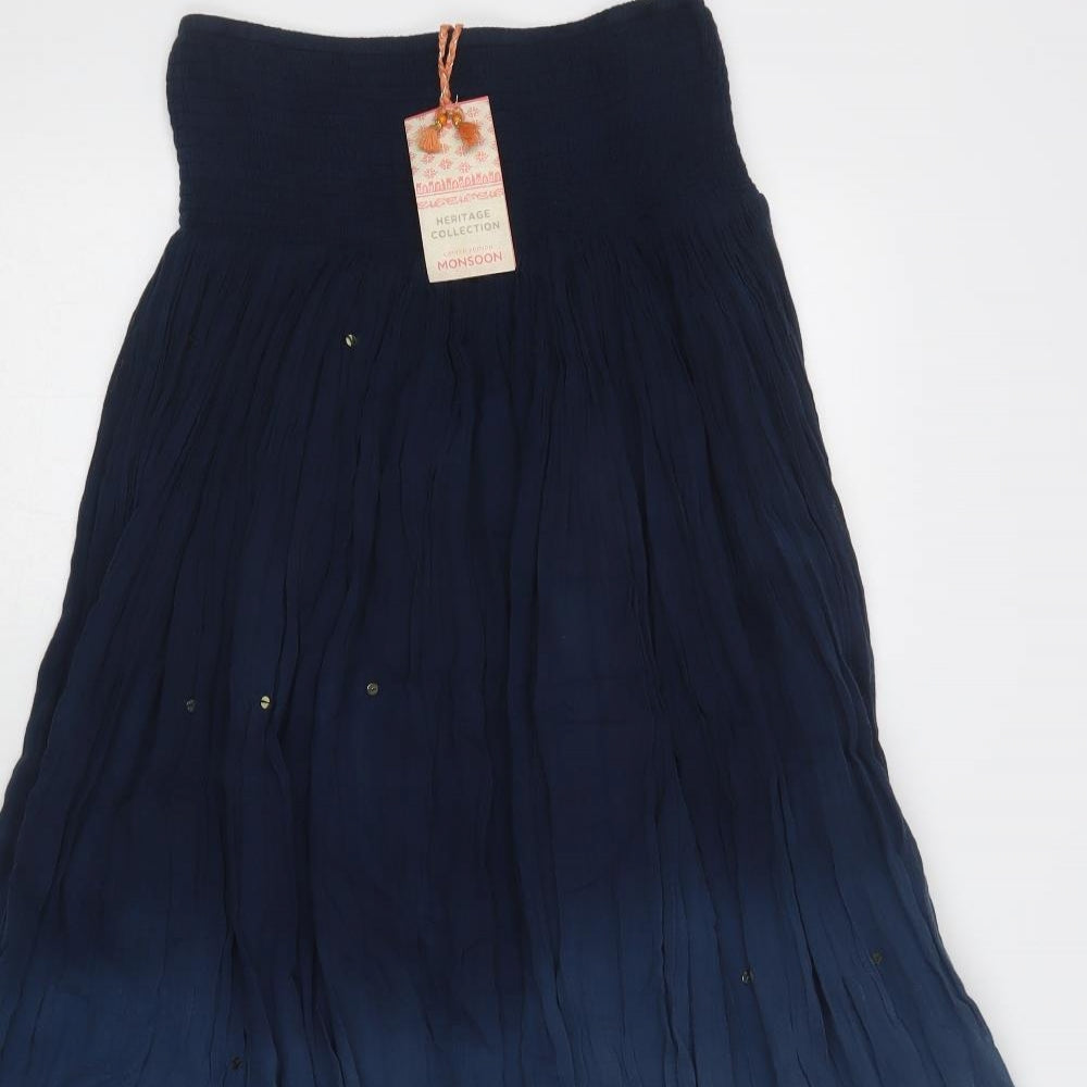 Monsoon Womens Blue  Cotton A-Line Skirt Size S