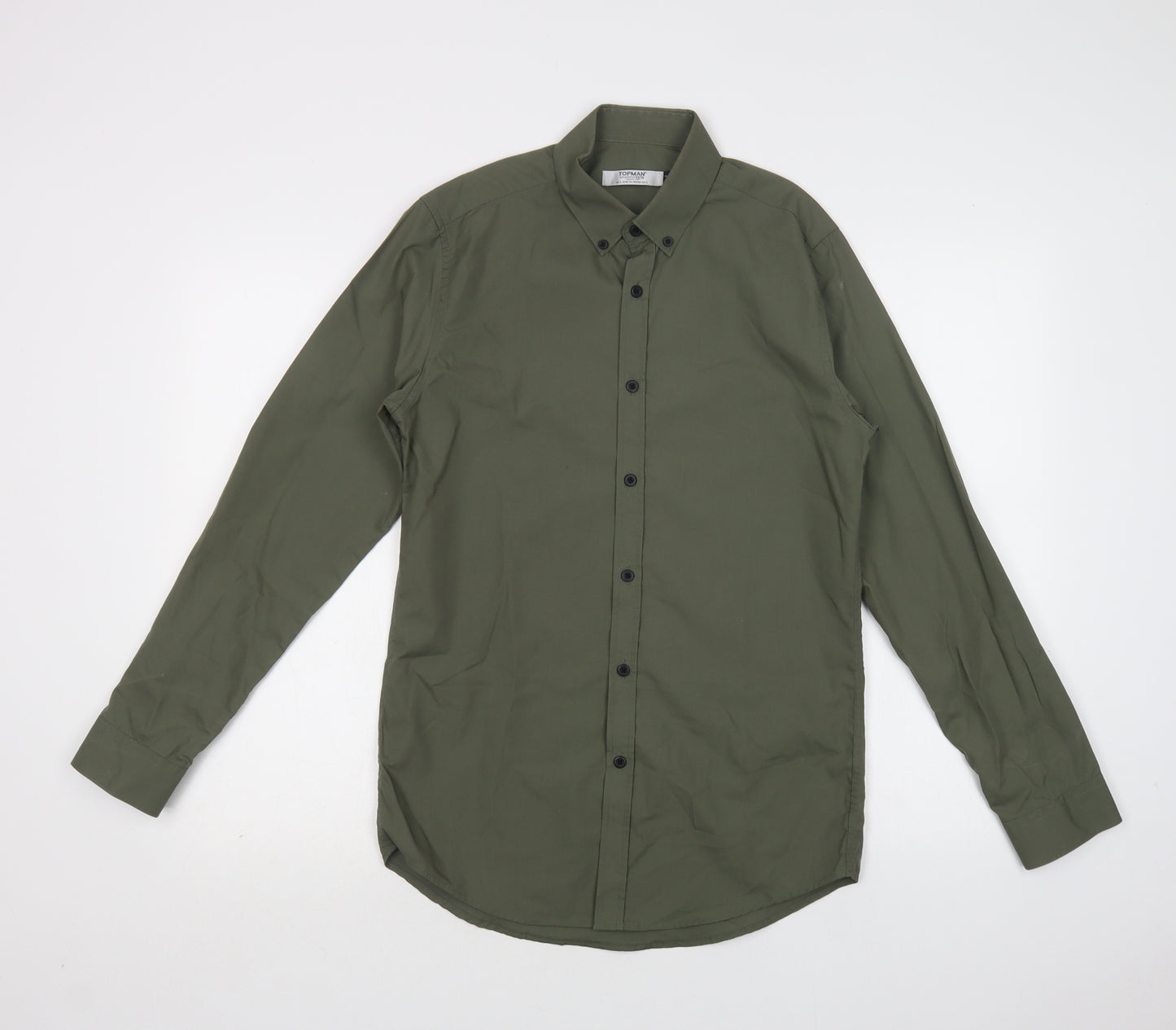 Topman Mens Green  Polyester  Button-Up Size S Collared Button