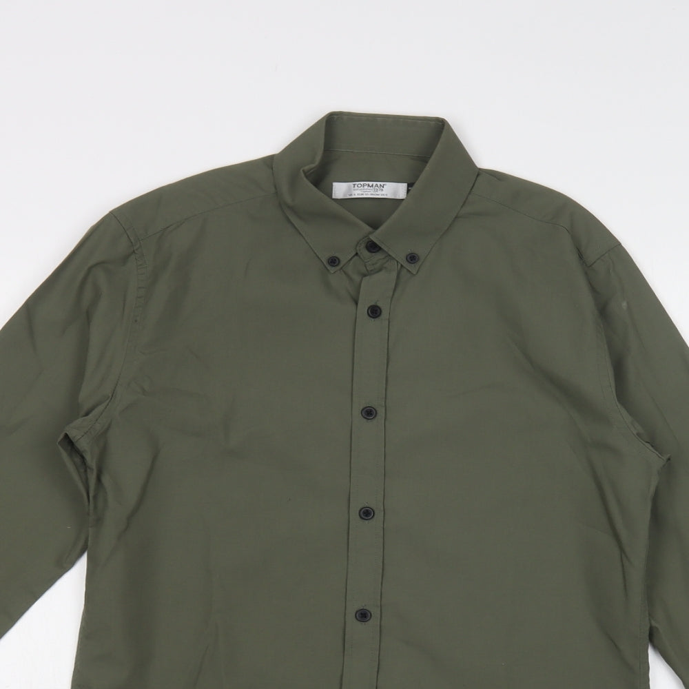 Topman Mens Green  Polyester  Button-Up Size S Collared Button