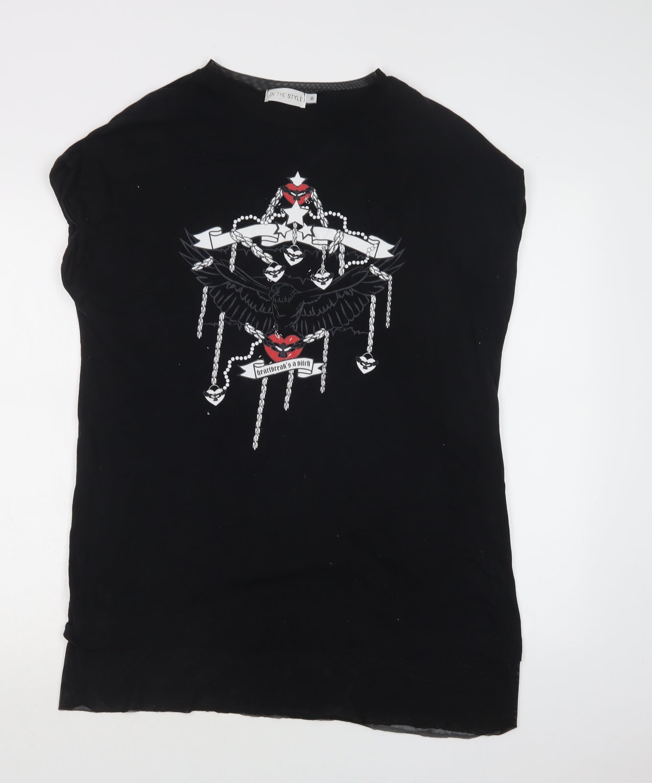 In the Style Womens Black  Cotton Basic Blouse Size 10 Crew Neck