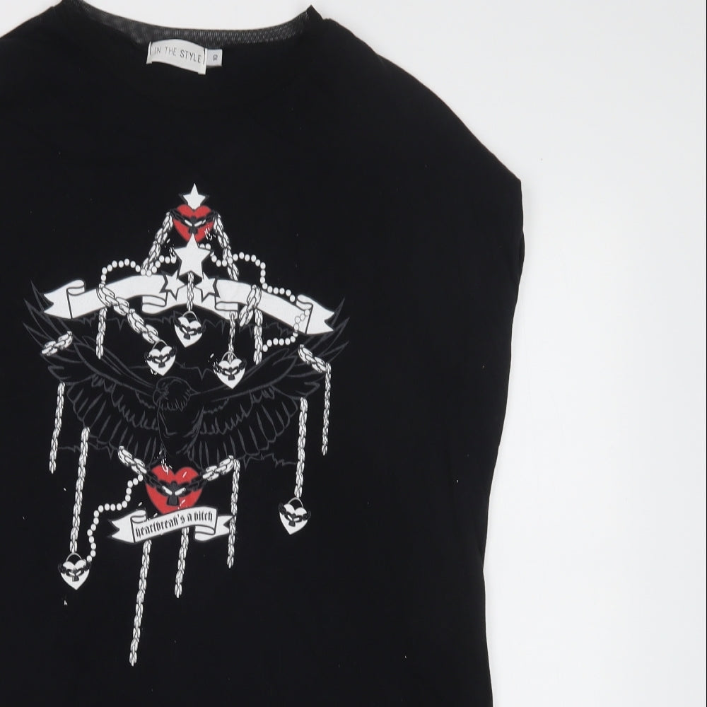 In the Style Womens Black  Cotton Basic Blouse Size 10 Crew Neck