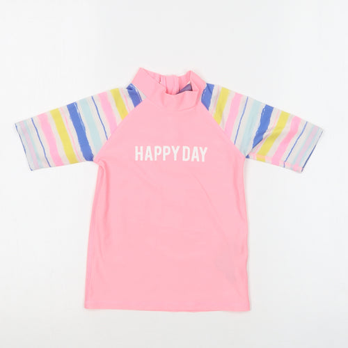 Lupilu Girls Pink Striped Polyester Basic T-Shirt Size 2-3 Years Mock Neck Zip - Happy Day