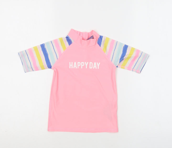 Lupilu Girls Pink Striped Polyester Basic T-Shirt Size 2-3 Years Mock Neck Zip - Happy Day