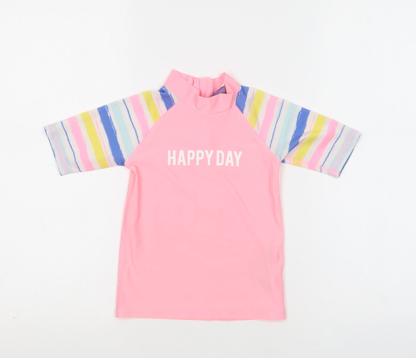 Lupilu Girls Pink Striped Polyester Basic T-Shirt Size 2-3 Years Mock Neck Zip - Happy Day