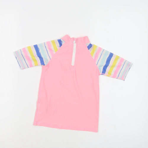 Lupilu Girls Pink Striped Polyester Basic T-Shirt Size 2-3 Years Mock Neck Zip - Happy Day