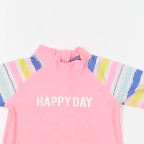 Lupilu Girls Pink Striped Polyester Basic T-Shirt Size 2-3 Years Mock Neck Zip - Happy Day