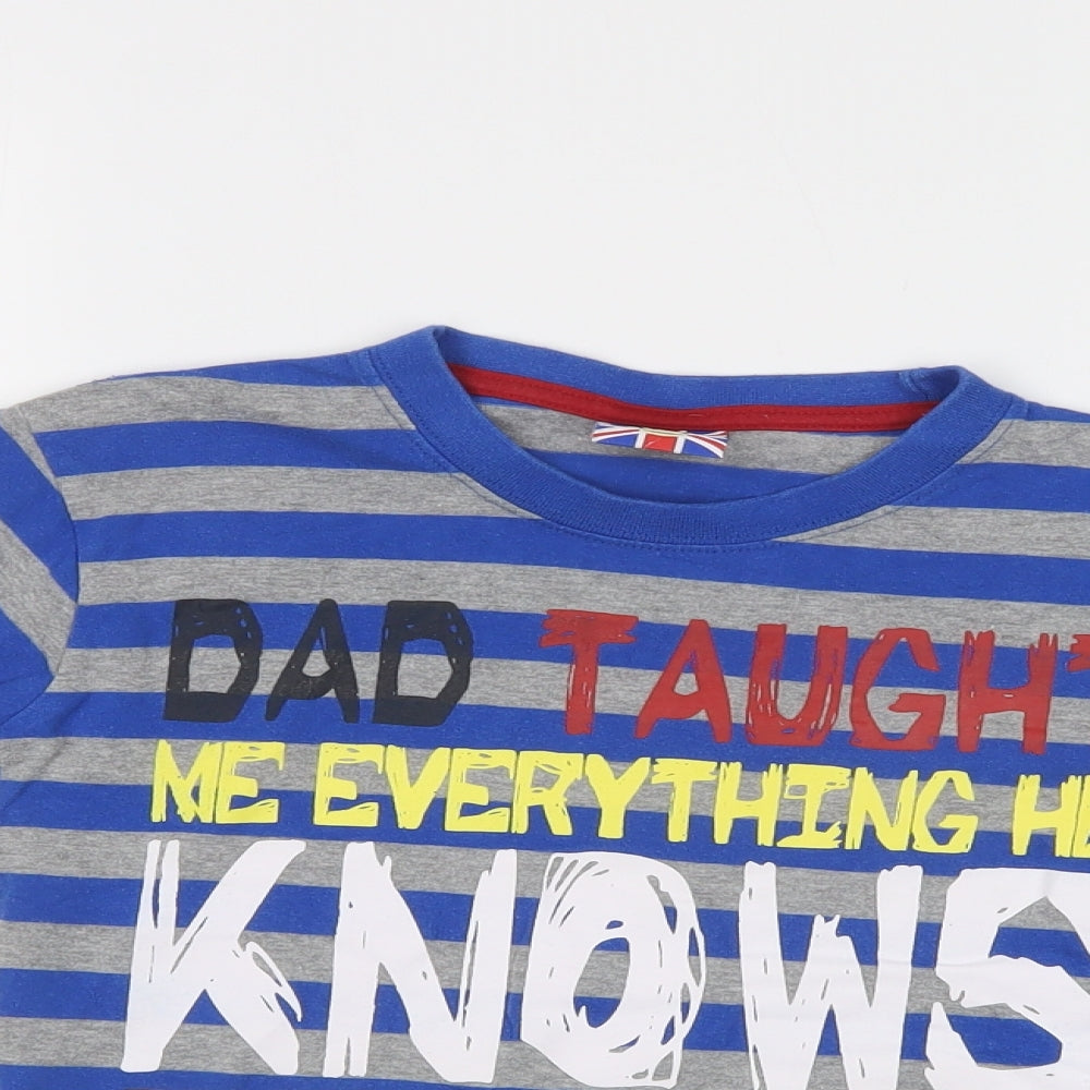 Cheeky Monkey Boys Blue Striped Cotton Basic T-Shirt Size 7 Years Crew Neck