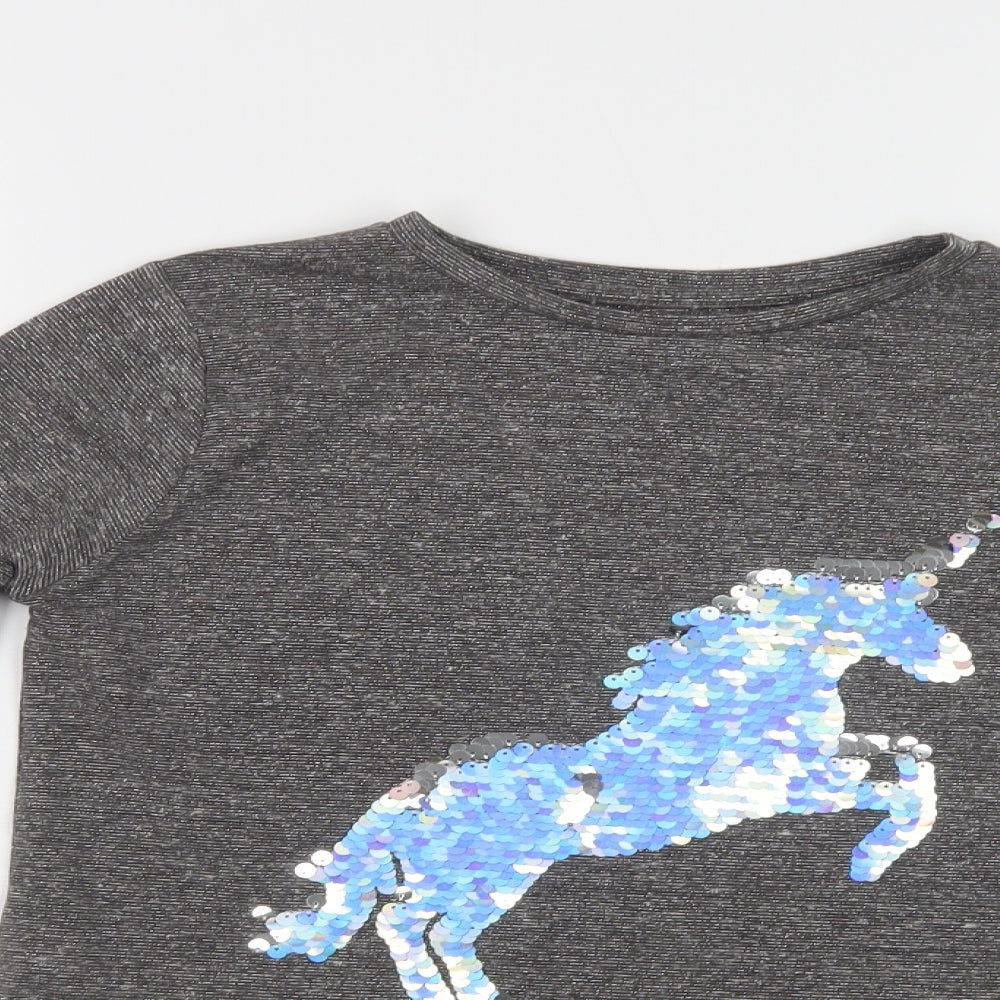 Primark Girls Grey  Polyester Basic Blouse Size 11-12 Years Crew Neck  - Unicorn
