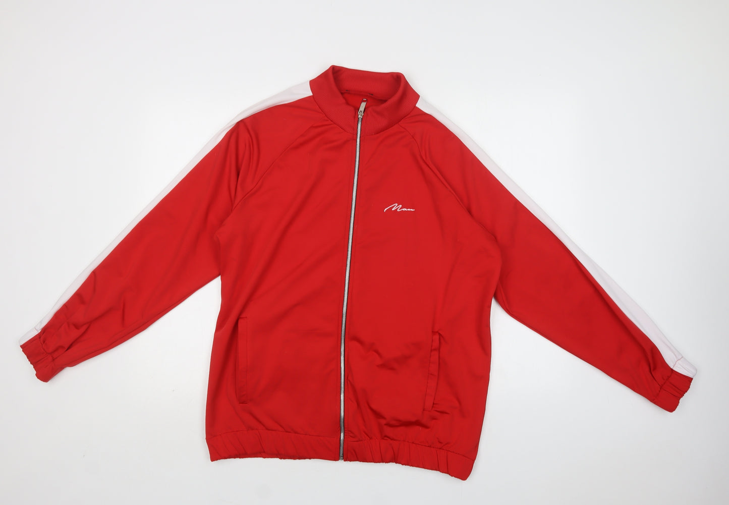 Boohoo Man Mens Red  Polyester Full Zip Sweatshirt Size XL