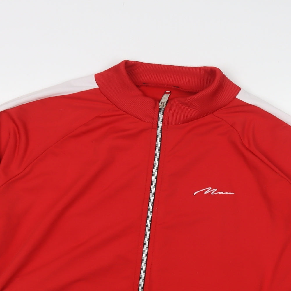 Boohoo Man Mens Red  Polyester Full Zip Sweatshirt Size XL