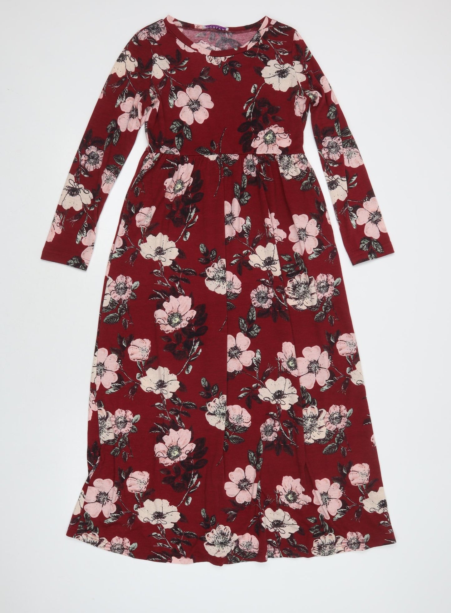Gorlya Girls Red Floral Polyester Maxi  Size 11-12 Years  Crew Neck