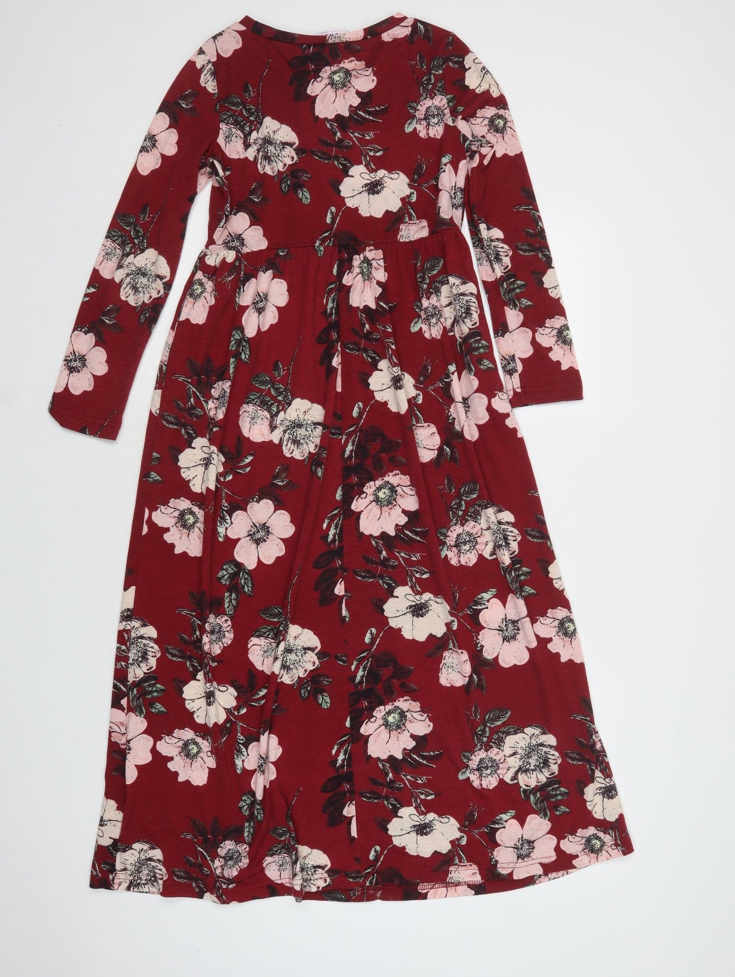 Gorlya Girls Red Floral Polyester Maxi  Size 11-12 Years  Crew Neck