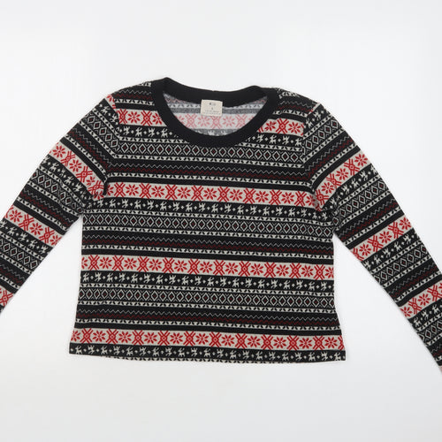 Pins & Needles Womens Black Crew Neck Fair Isle Polyester Pullover Jumper Size S