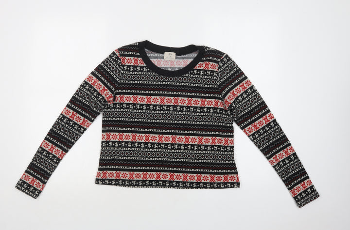 Pins & Needles Womens Black Crew Neck Fair Isle Polyester Pullover Jumper Size S