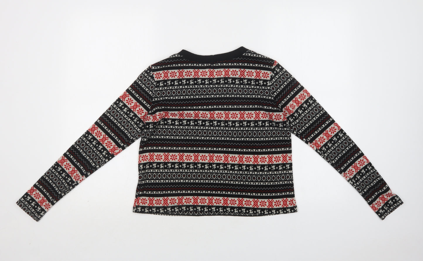 Pins & Needles Womens Black Crew Neck Fair Isle Polyester Pullover Jumper Size S