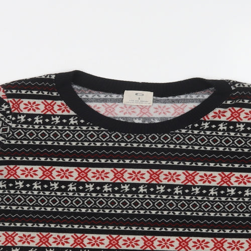 Pins & Needles Womens Black Crew Neck Fair Isle Polyester Pullover Jumper Size S
