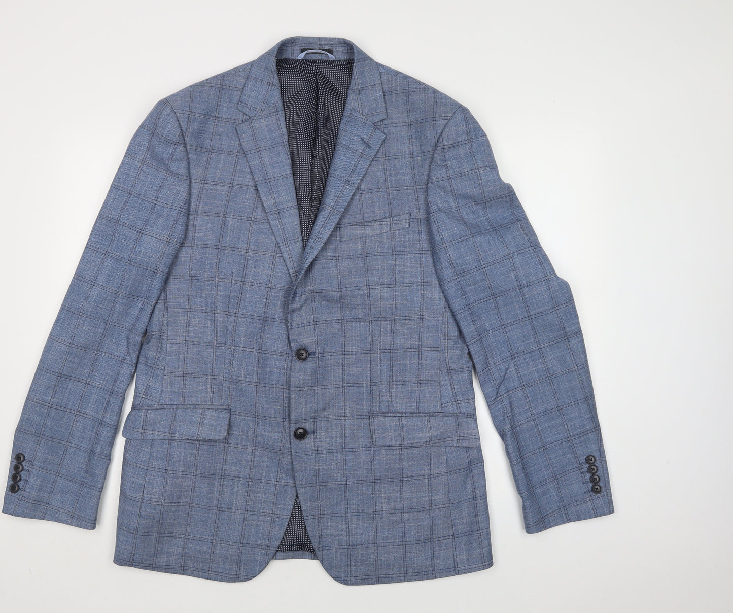 M&AS Mens Blue Check  Jacket Blazer Size 40  Button