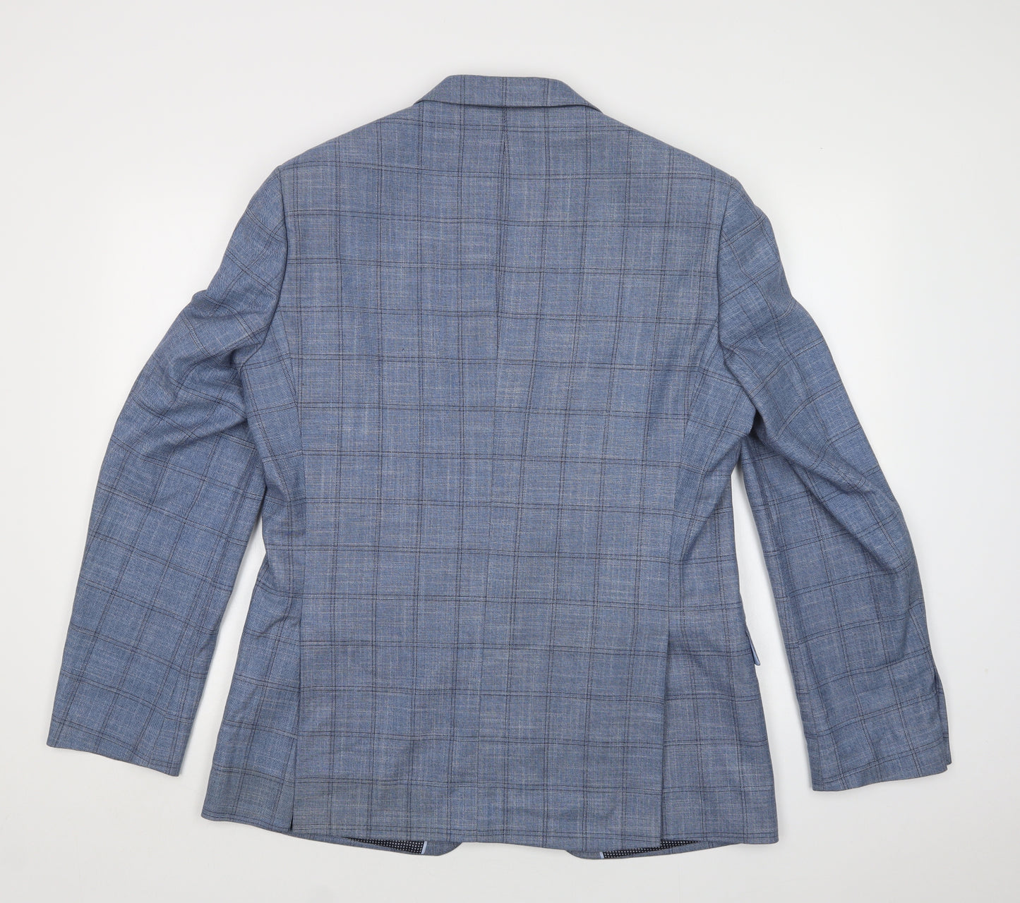 M&AS Mens Blue Check  Jacket Blazer Size 40  Button
