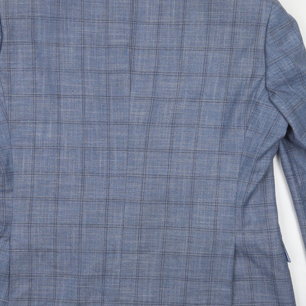 M&AS Mens Blue Check  Jacket Blazer Size 40  Button