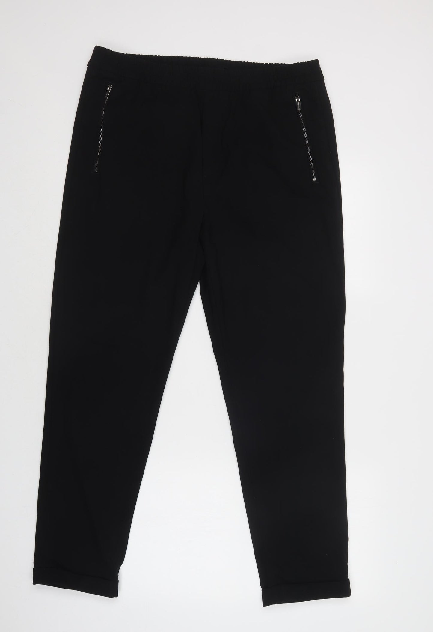 H&M Womens Black  Polyester Jogger Trousers Size L L30 in Regular Drawstring