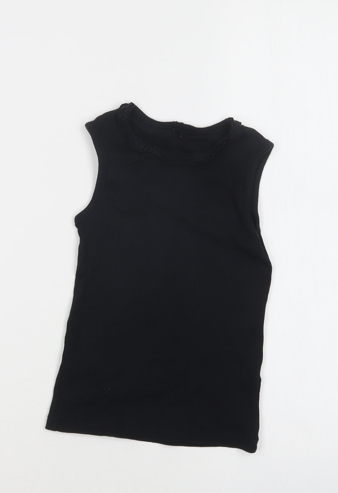 George Girls Black  Cotton Basic Tank Size 5-6 Years Crew Neck