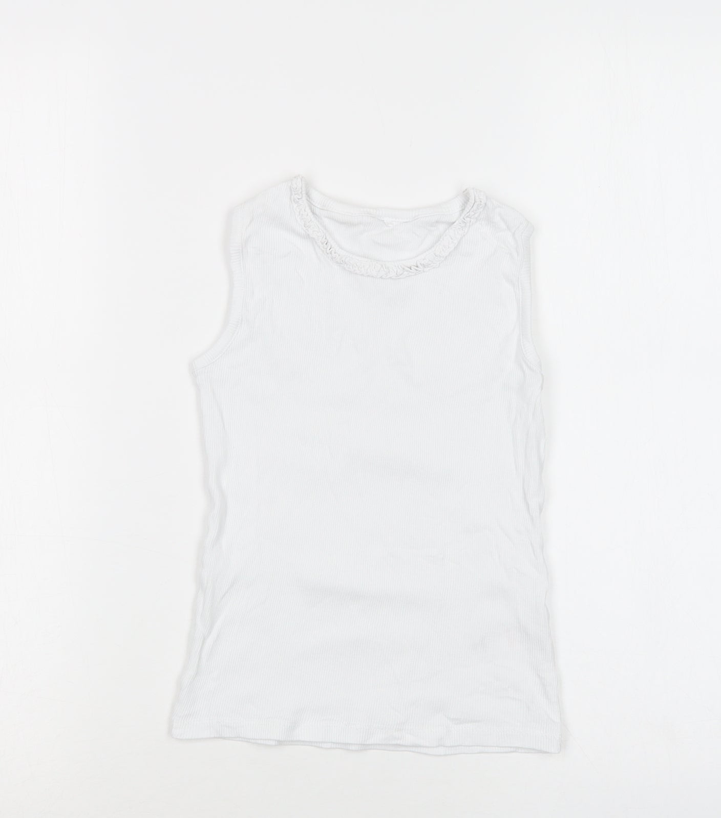 George Girls White  Cotton Basic T-Shirt Size 7-8 Years Crew Neck
