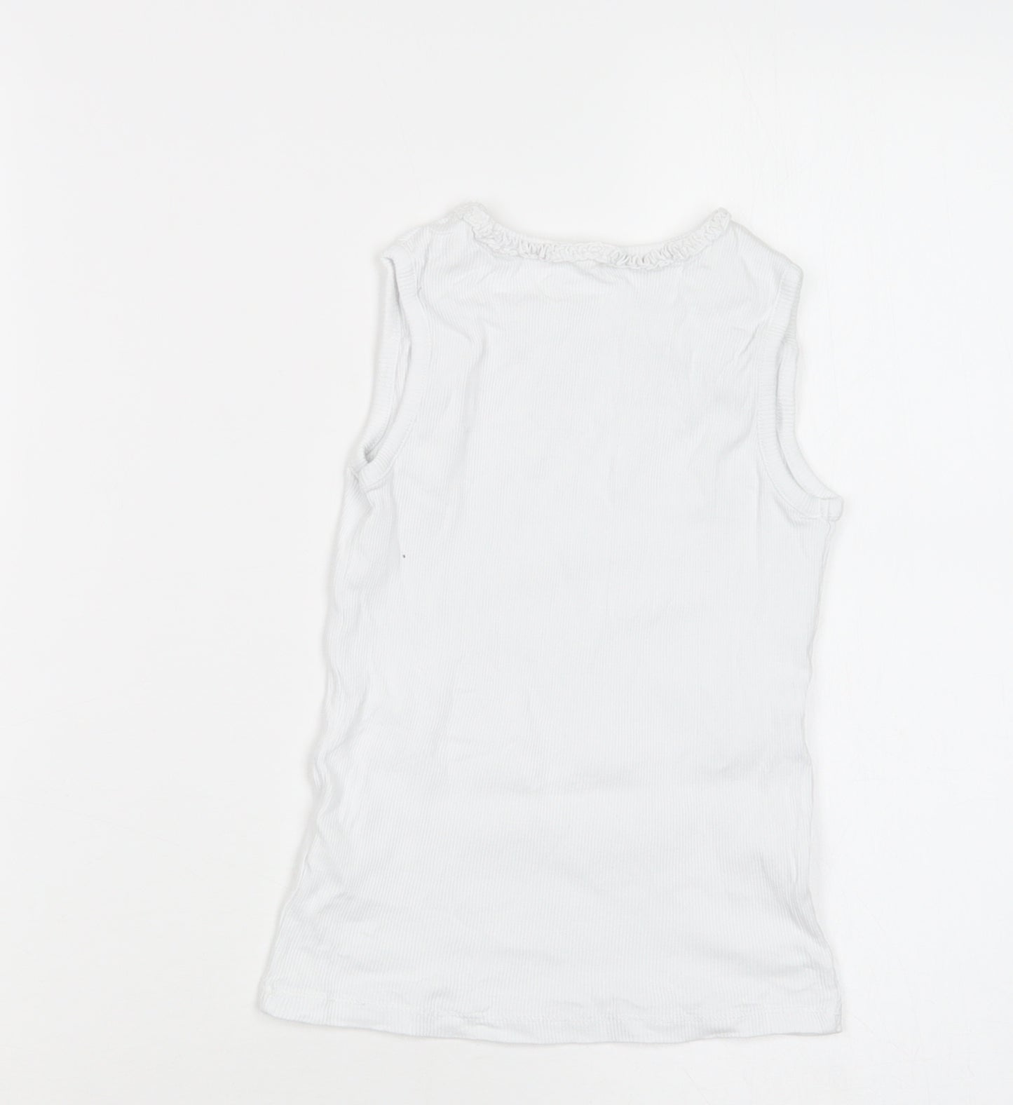 George Girls White  Cotton Basic T-Shirt Size 7-8 Years Crew Neck