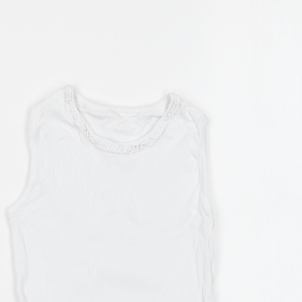 George Girls White  Cotton Basic T-Shirt Size 7-8 Years Crew Neck