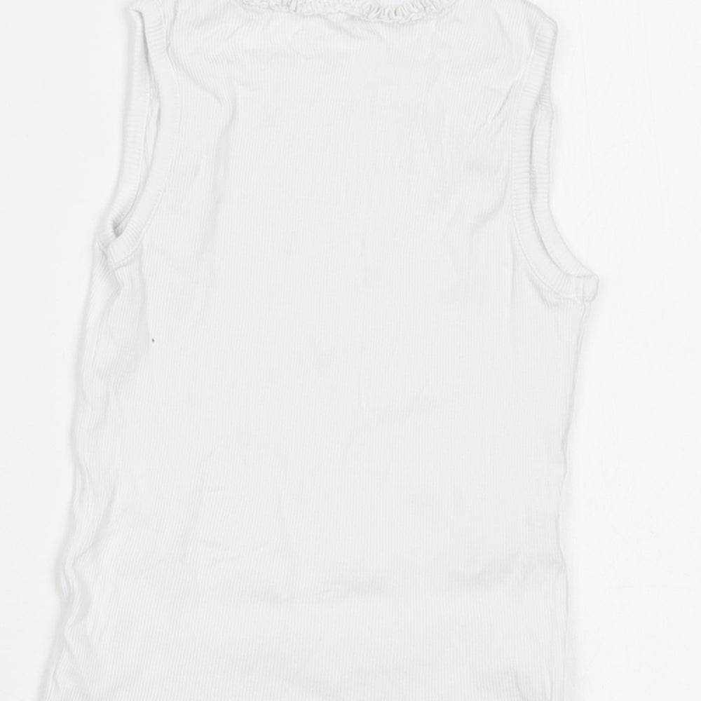 George Girls White  Cotton Basic T-Shirt Size 7-8 Years Crew Neck
