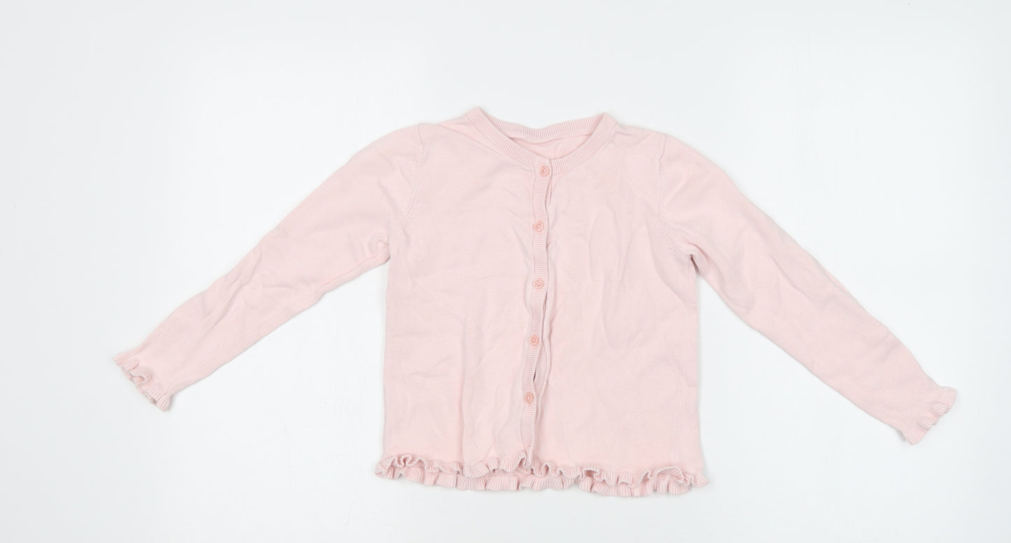 George Girls Pink Crew Neck  Cotton Cardigan Jumper Size 5-6 Years  Button