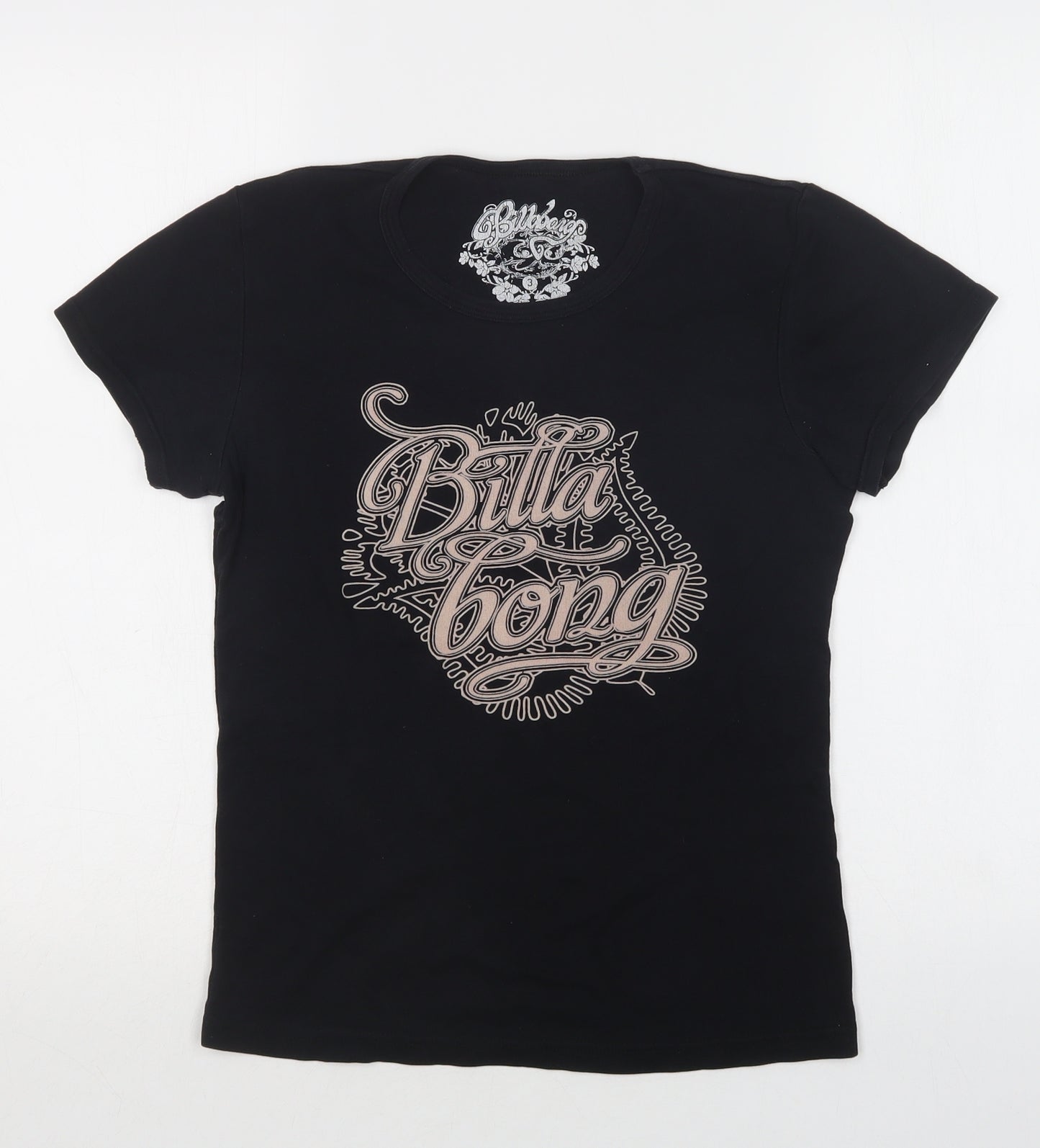 Billabong Womens Black  Cotton Basic T-Shirt Size 10 Crew Neck