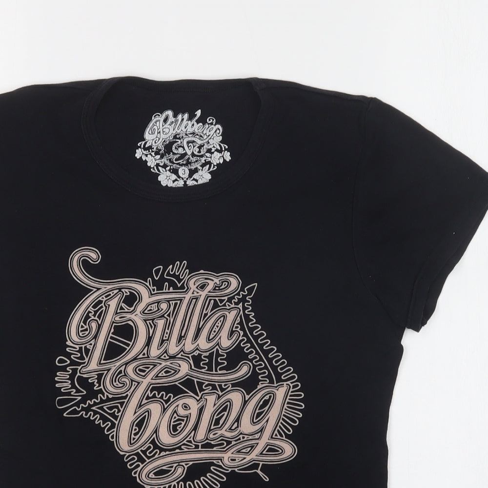 Billabong Womens Black  Cotton Basic T-Shirt Size 10 Crew Neck