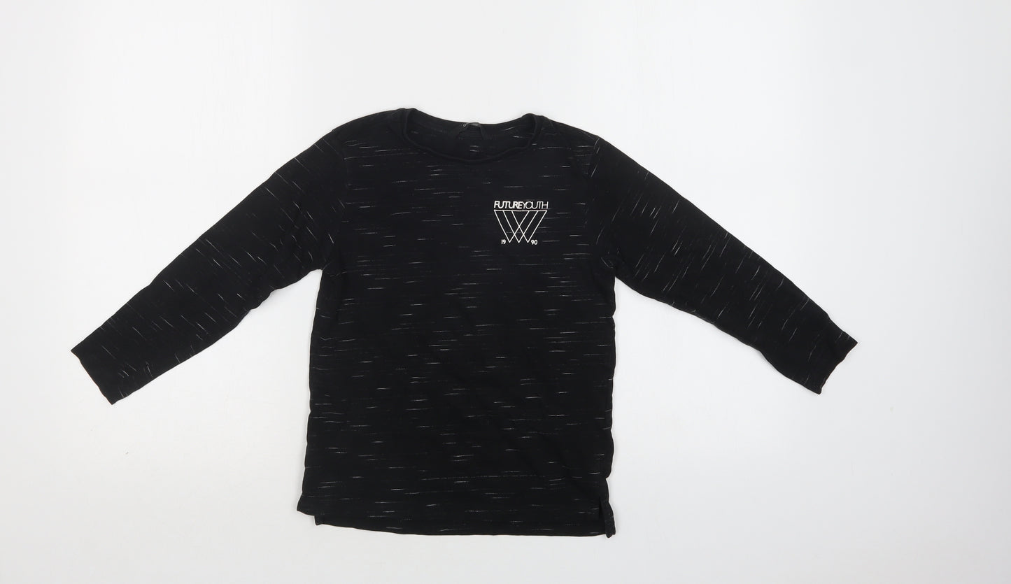 George Boys Black Striped Cotton Basic T-Shirt Size 6-7 Years Crew Neck