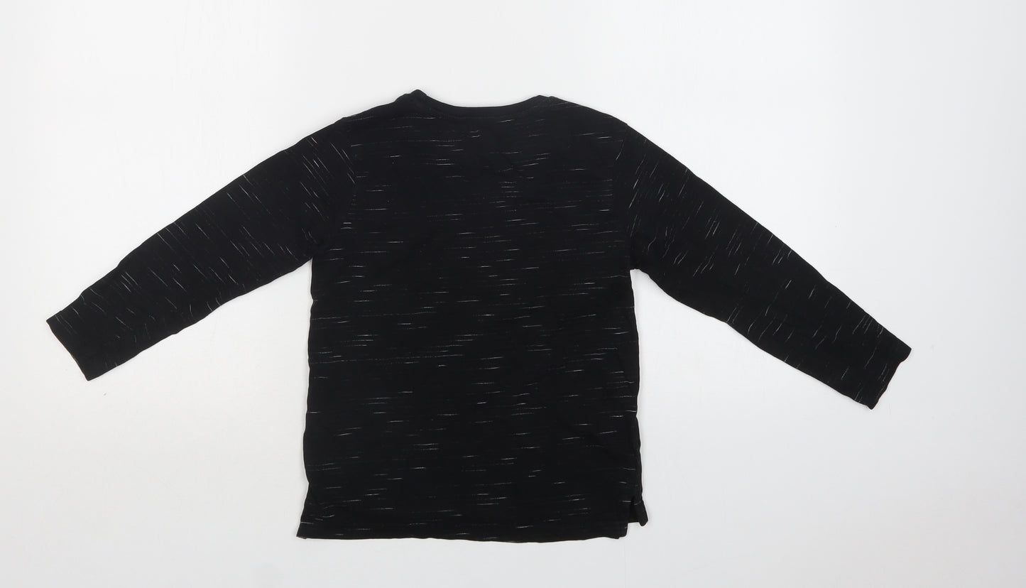 George Boys Black Striped Cotton Basic T-Shirt Size 6-7 Years Crew Neck