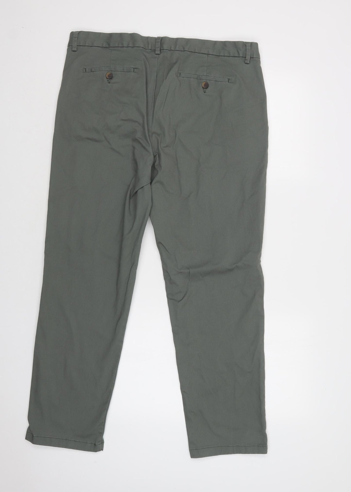 TU Mens Green  Cotton Chino Trousers Size 36 L30 in Regular Button