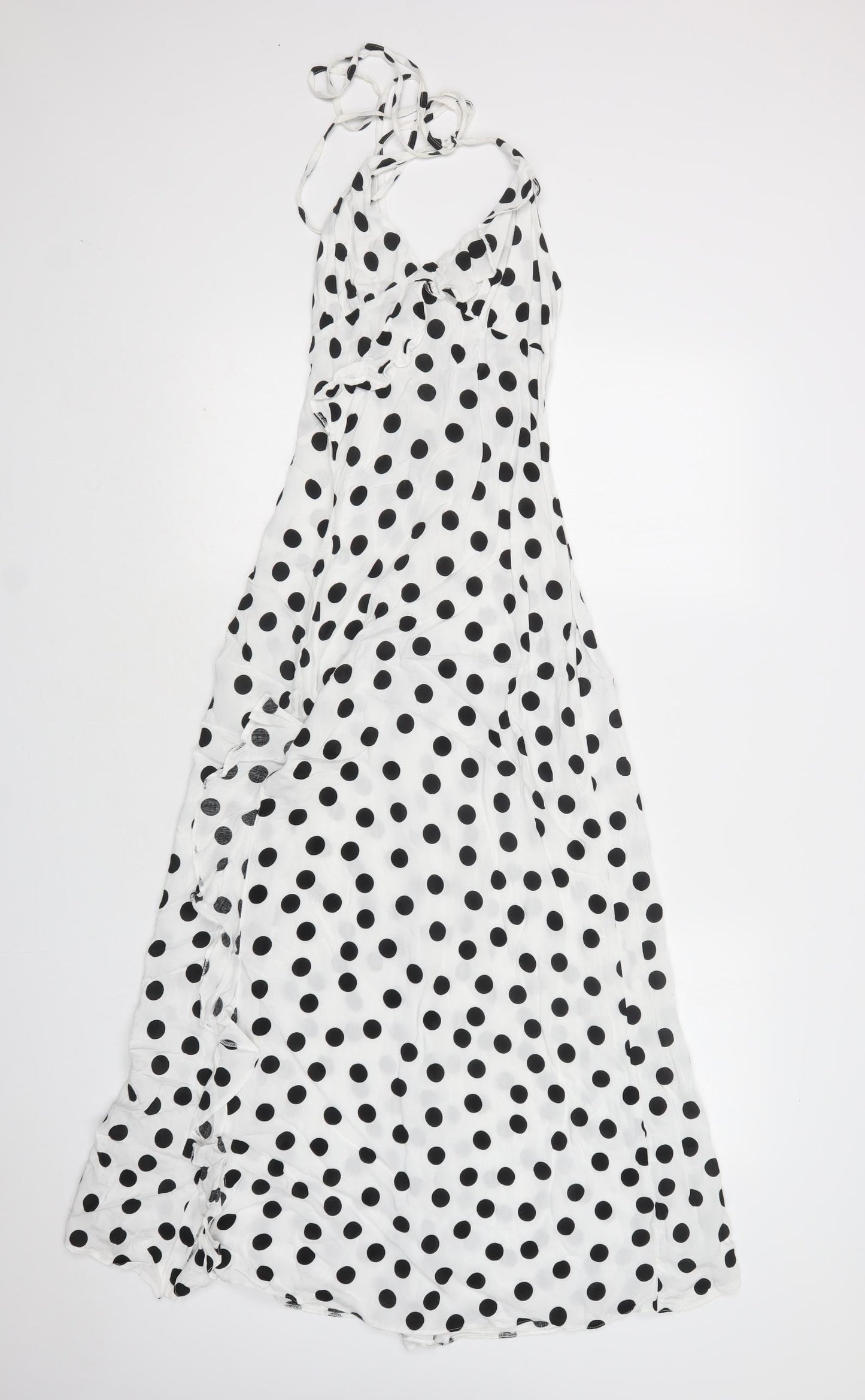 ASOS Womens White Polka Dot Viscose Maxi  Size 8  Halter Zip