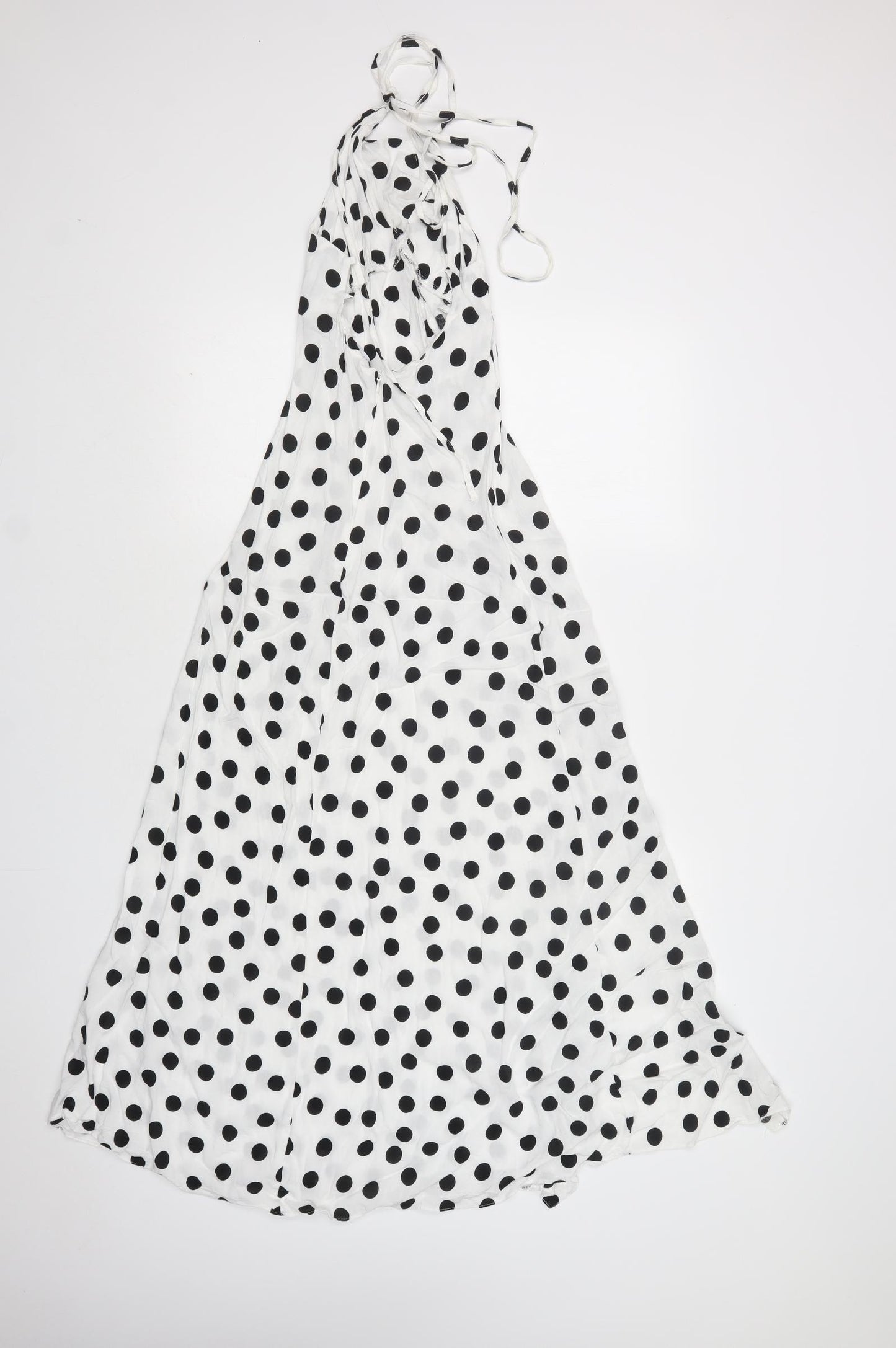 ASOS Womens White Polka Dot Viscose Maxi  Size 8  Halter Zip
